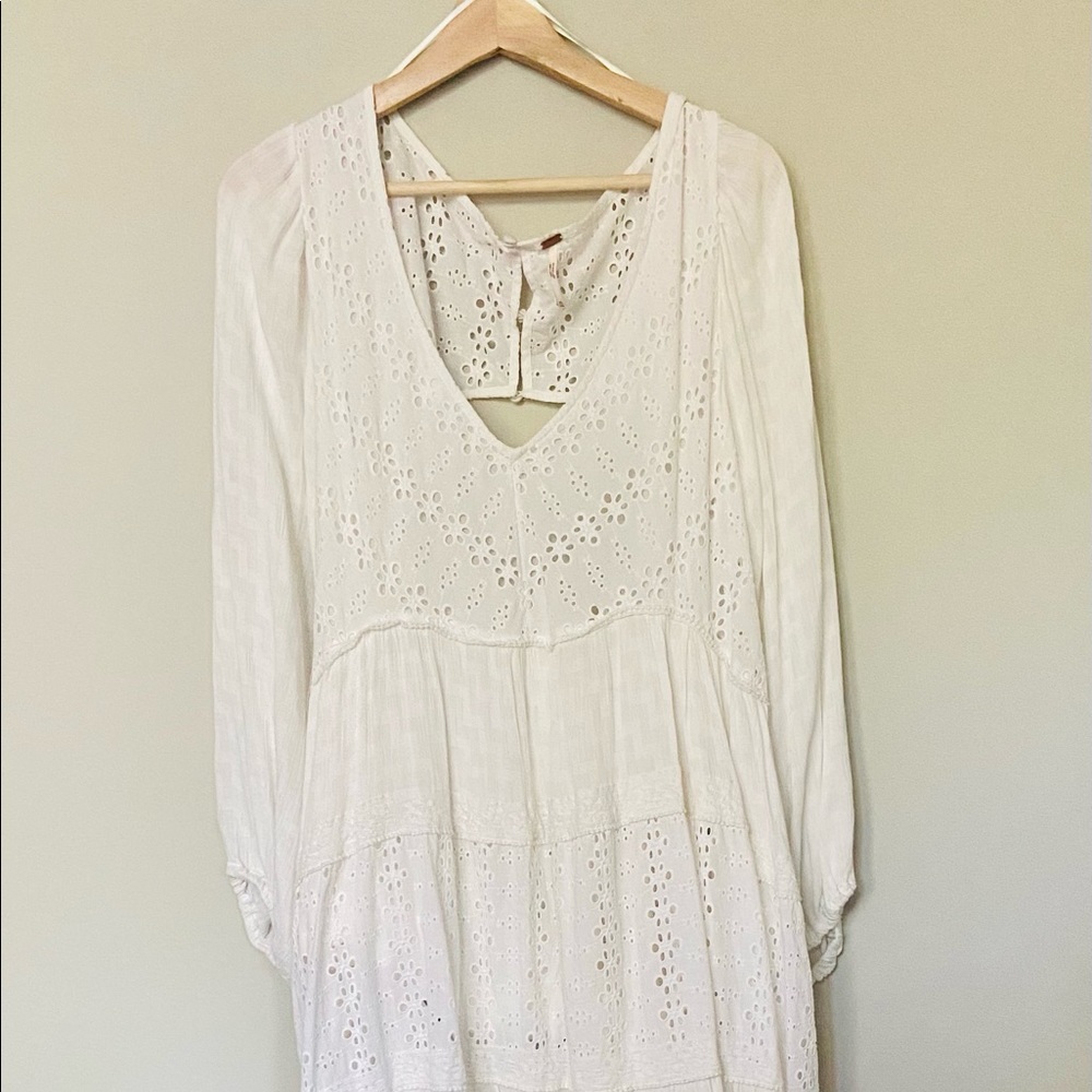 Free People White/Ivory Eyelet Dress, XL, with pockets